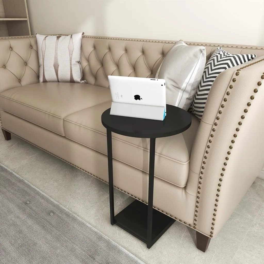 Table d'Appoint en C Structure Métal Noir 40x40x60cm Stable et Robuste