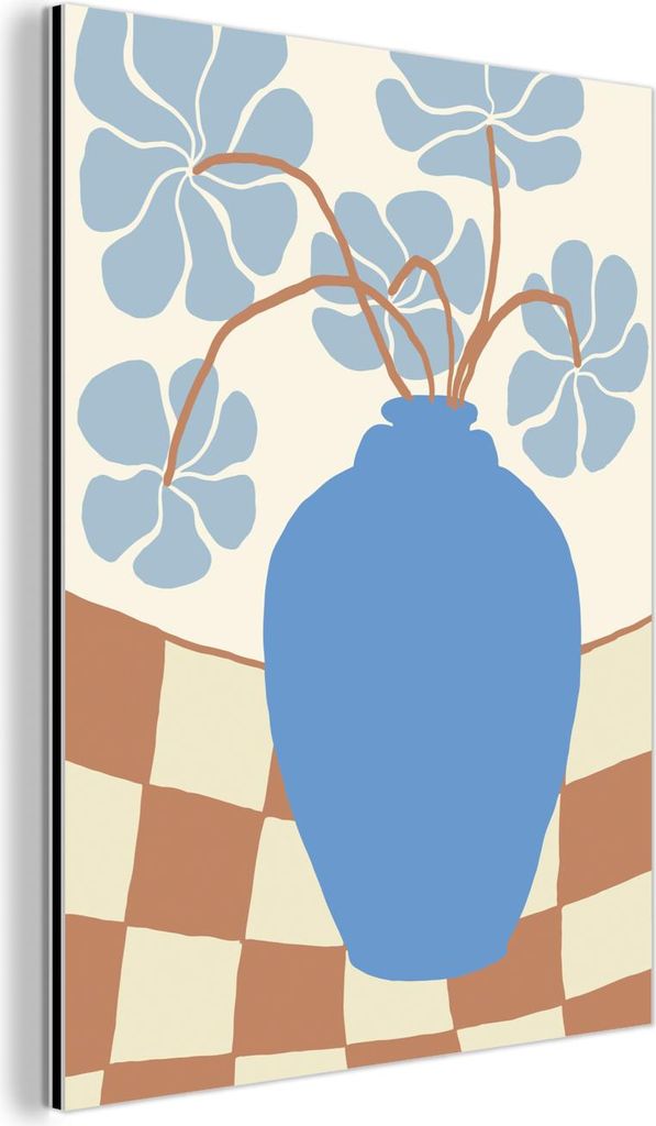 MuchoWow Wanddekoration Metall Metallbild Wandkunst 30x40 cm Blumen - Topf - Blau - Abstrakte Kunst MuchoWow Aluminium Gemälde - Bilder