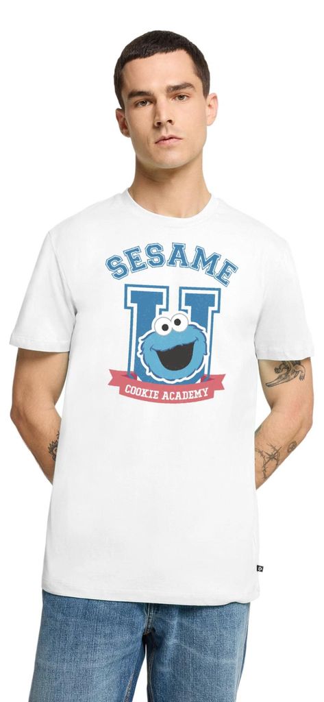 Spreadshirt Sesamstraße Cookie Academy Männer Premium T-Shirt, XL, Weiß