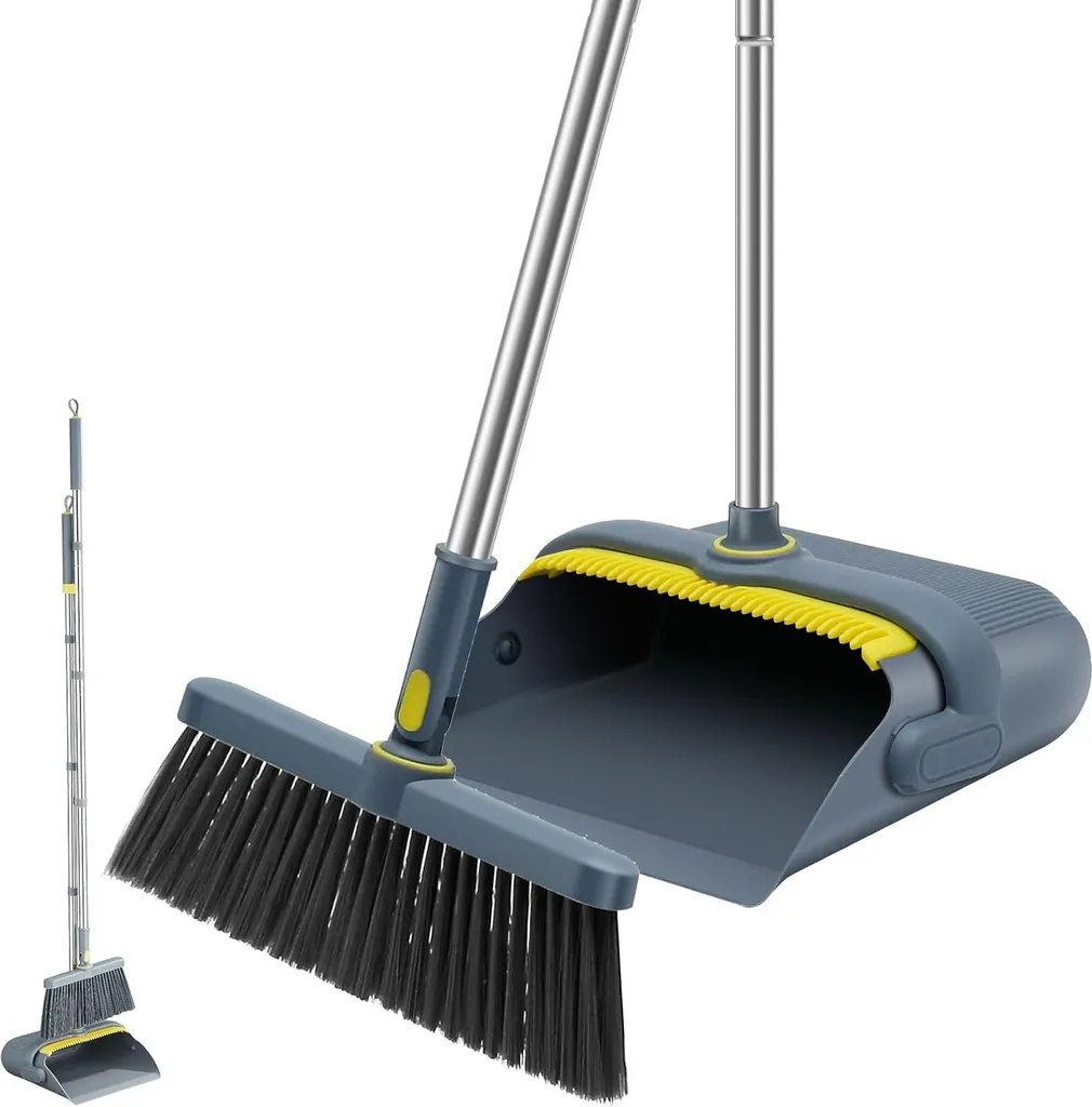 Kit Balai et Pelle Pliable avec Long Manche Gris pour Nettoyage Sol