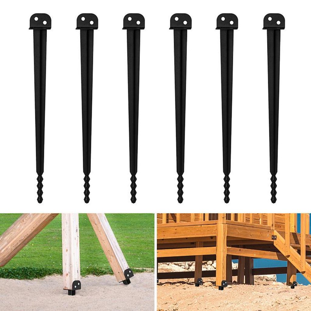 Peviasot 6x L-Pfostenträger 500 mm zum Einschlagen, 40 mm Gabelbreite, schwarze Einschlaghülse aus Eisen, Pfostenanker für Holzpfosten, Gartenza...