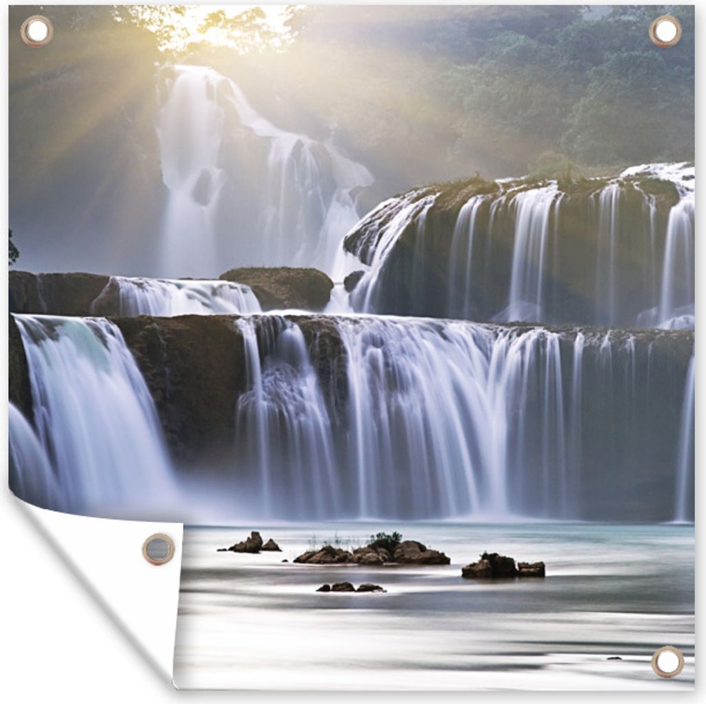 MuchoWow 50x50 cm Outdoor-Poster Gartendeko Sichtschutz Garten Poster für den Garten Wasserfall - Felsen - Natur