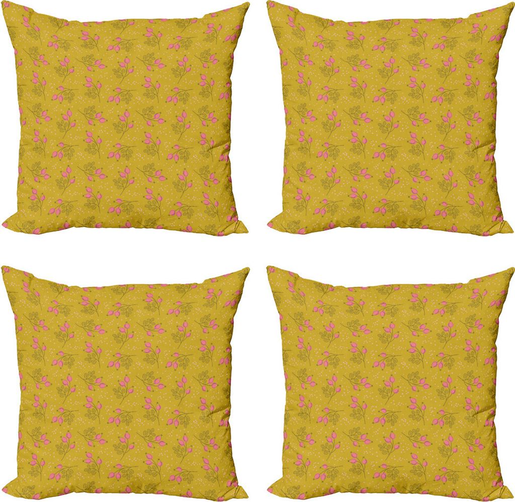 ABAKUHAUS Blume Kissenbezug Set (4 Stück), Blätter Zier Herbst, Moderner Doppelseitiger Digitaldruck, 60 cm x 60 cm, Erde Gelb und Rosa
