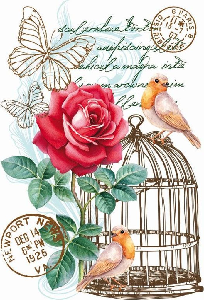 Vögel Vogelkäfig Vintage Voliere Bügelapplikation (Bestellung 08-2023)