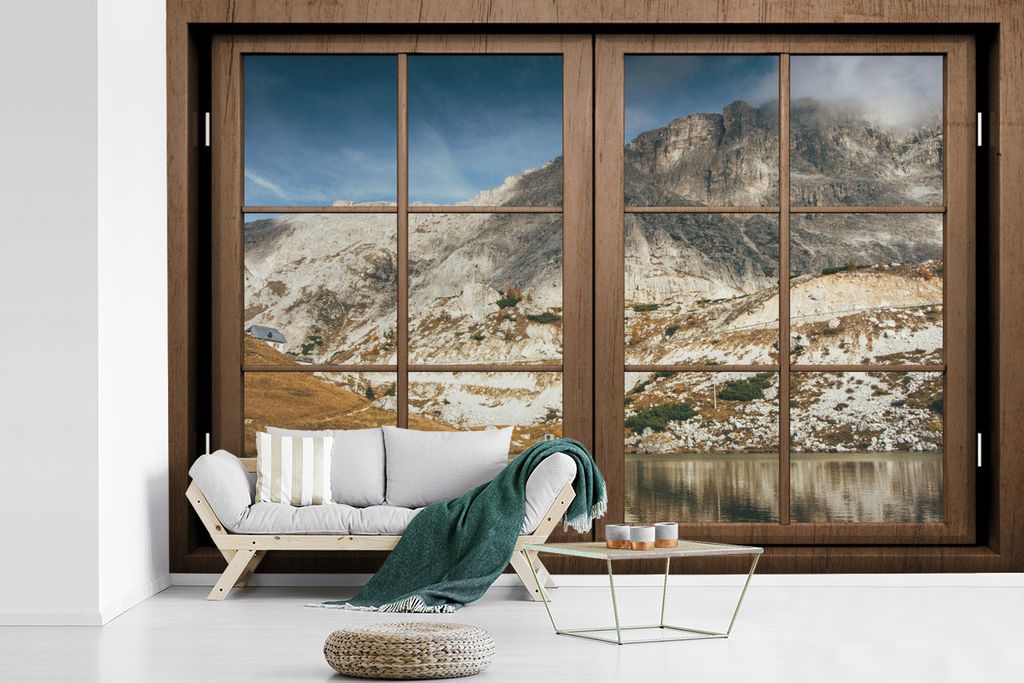 MuchoWow Fototapete für Wohnzimmer oder Schlafzimmer Wandtapete Vinyl Motivtapete Durchblick - Wasser - Fels - 600x400 cm - Vinyltapeten