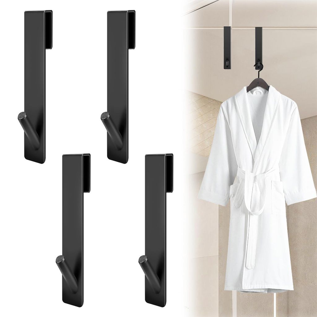 Edelstahl Türhaken 4er Set – Rückseitige Haken für Glastüren, ohne Bohren, ideal für Handtücher & Kleidung im Bad oder Schlafzimmer