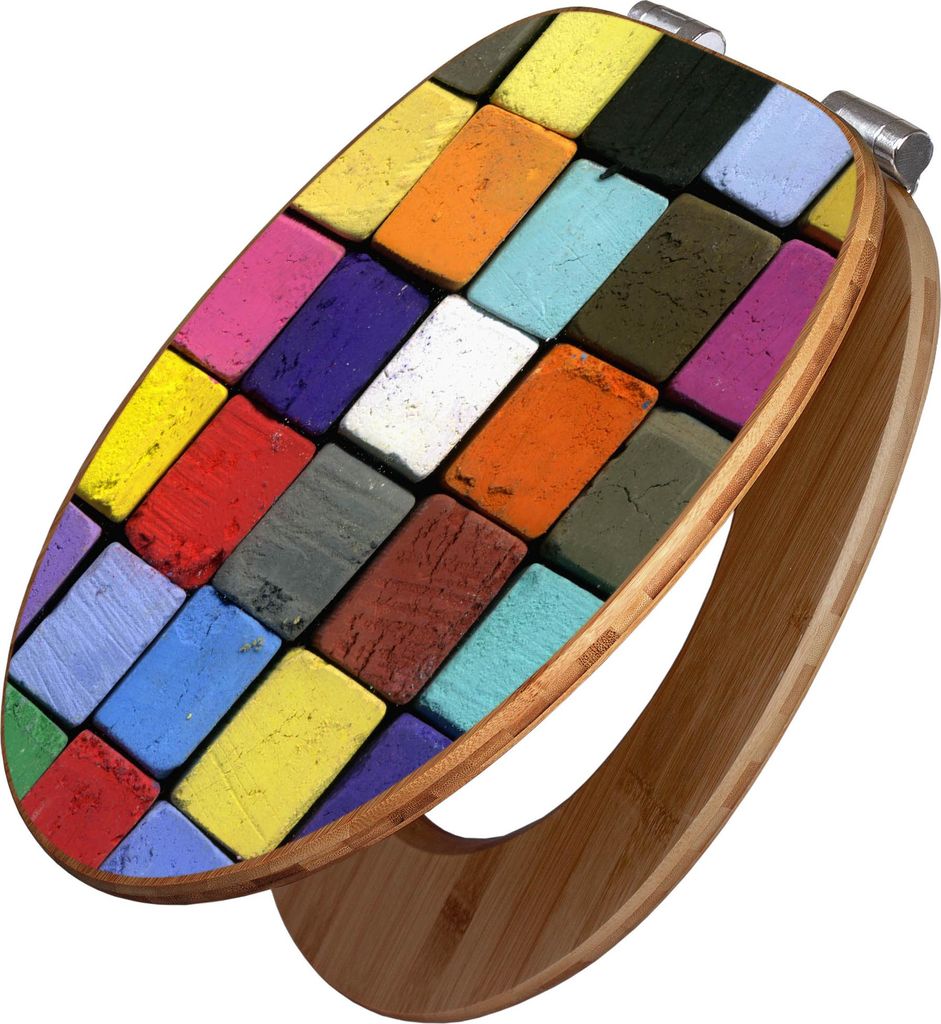 banjado Design WC Sitz Bambus Absenkautomatik - Bunte Kreide - Toilettendeckel mit Absenkautomatik Holz/hochwertiger Bambus Klodeckel/WC-Sitz für ...