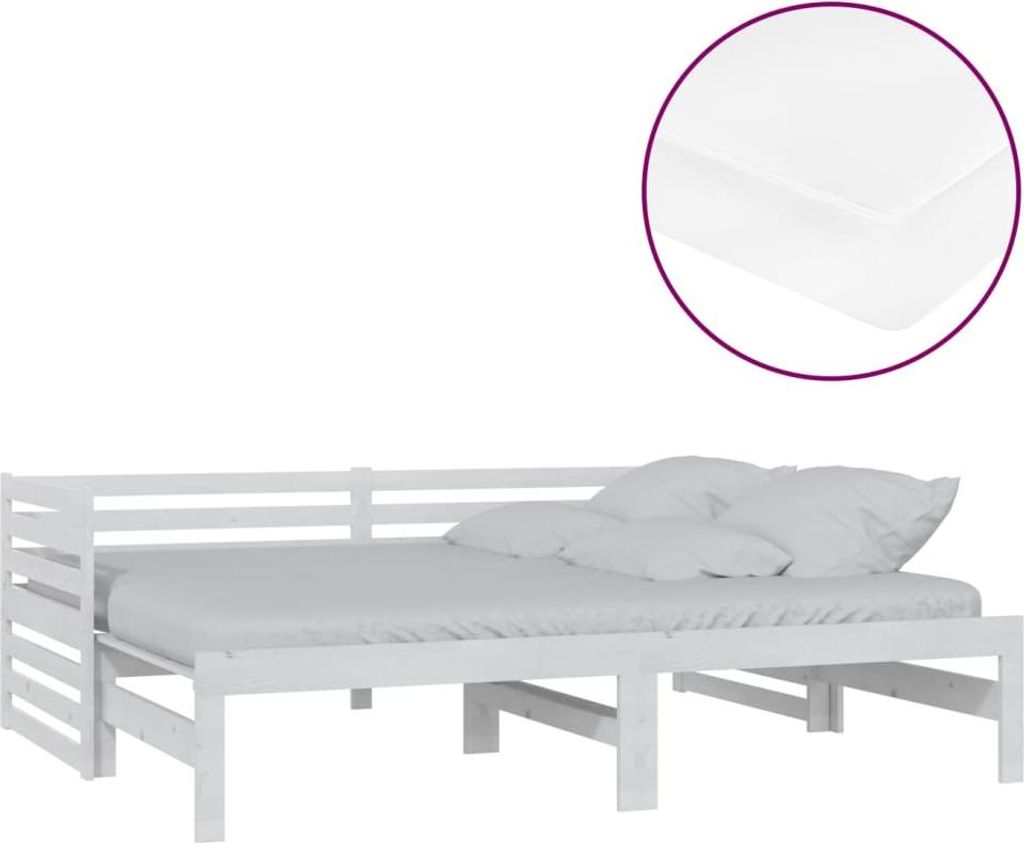 vidaXL Ausziehbares Tagesbett 2x(90x200) cm Weiß Massivholz Kiefer