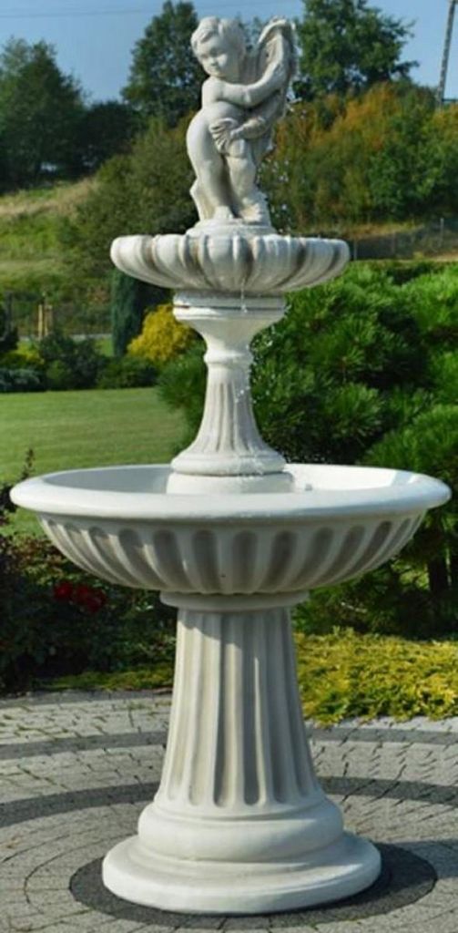 Casa Padrino Jugendstil Springbrunnen Junge mit Fisch Grau Ø 92 x H. 185 cm - Prunkvoller Gartenbrunnen - Gartendeko Brunnen - Barock & Jugendstil...