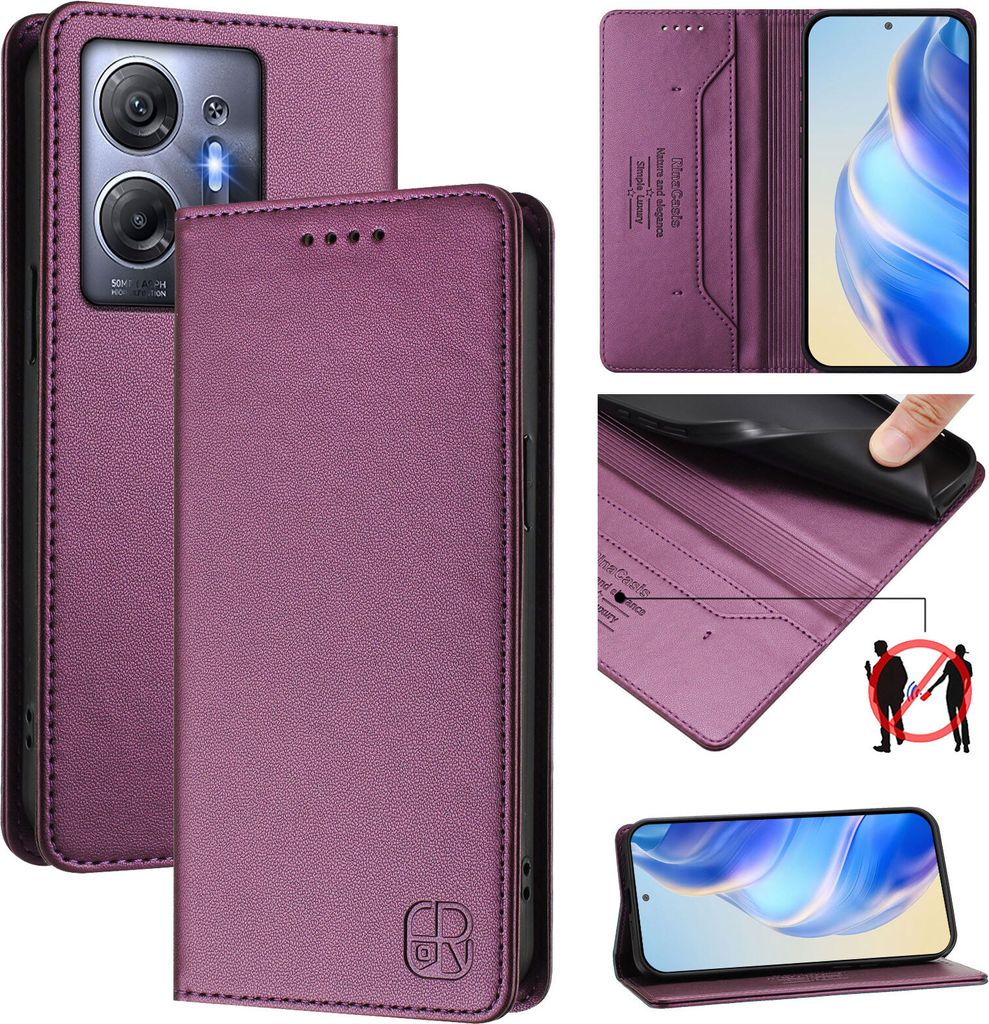 Lederhülle für Infinix Hot 30 5G Hülle Flip Brieftasche Kartenfächern Ständer Schutzhülle Lila