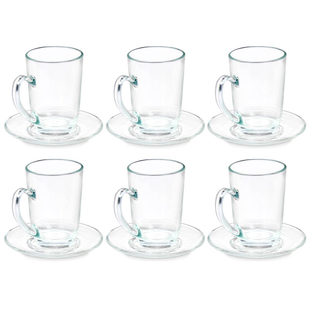 Cappuccino-Tassen aus Glas mit Untertassen, 200 ml, 6er-Set