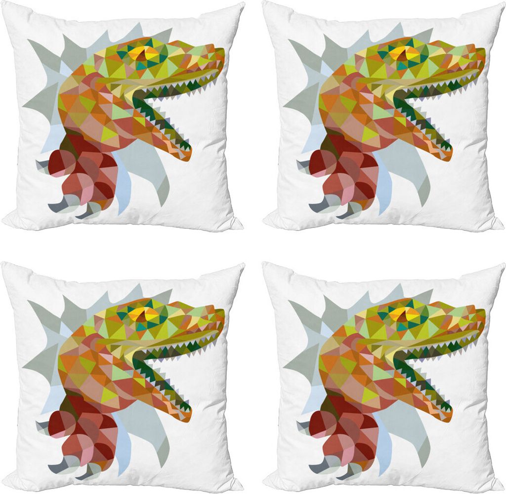 ABAKUHAUS Reptil Kissenbezug Set (4 Stück), Bunte Mosaik-T-rex, Moderner Doppelseitiger Digitaldruck, 60 cm x 60 cm, Mehrfarbig