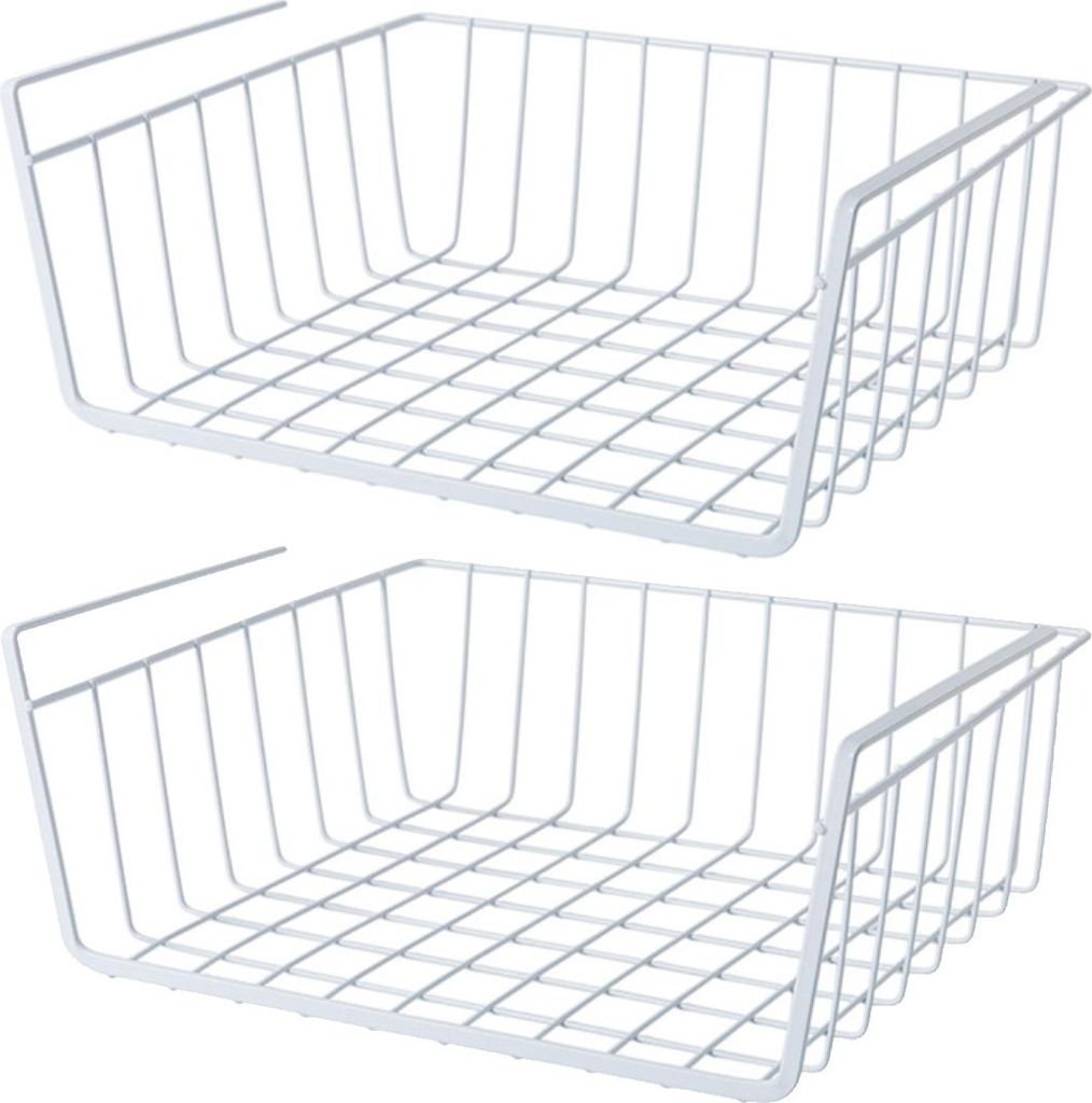 Metallaufbewahrung, weiße Drahtkörbe für unter den Schrank, 2 Stück, Maße: 40,6 x 26,9 x 14 cm