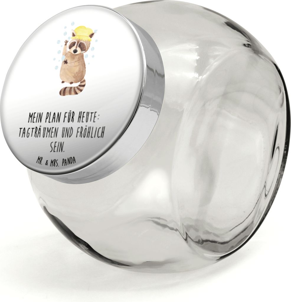 Mr. & Mrs. Panda Süßigkeiten Glas Waschbär XL 2000ml - Weiß - Geschenk, Vorratsdose, Plan, Waschen, Bonboniere, Aufbewahrungsdose, Seifenblasen...