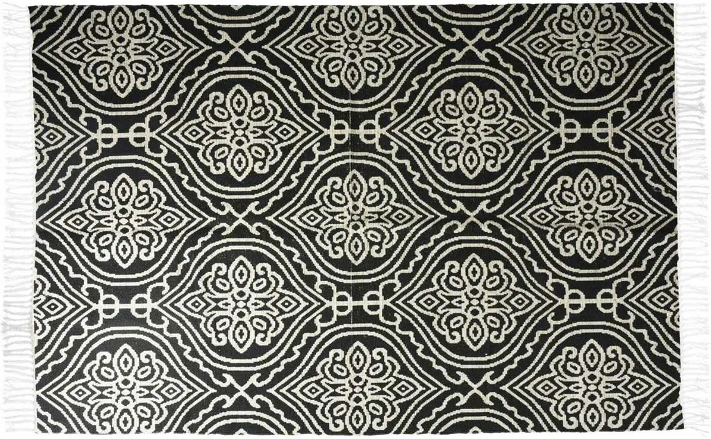 Tapis anti-poussière 120x80 cm noir blanc coton jute facile à entretenir