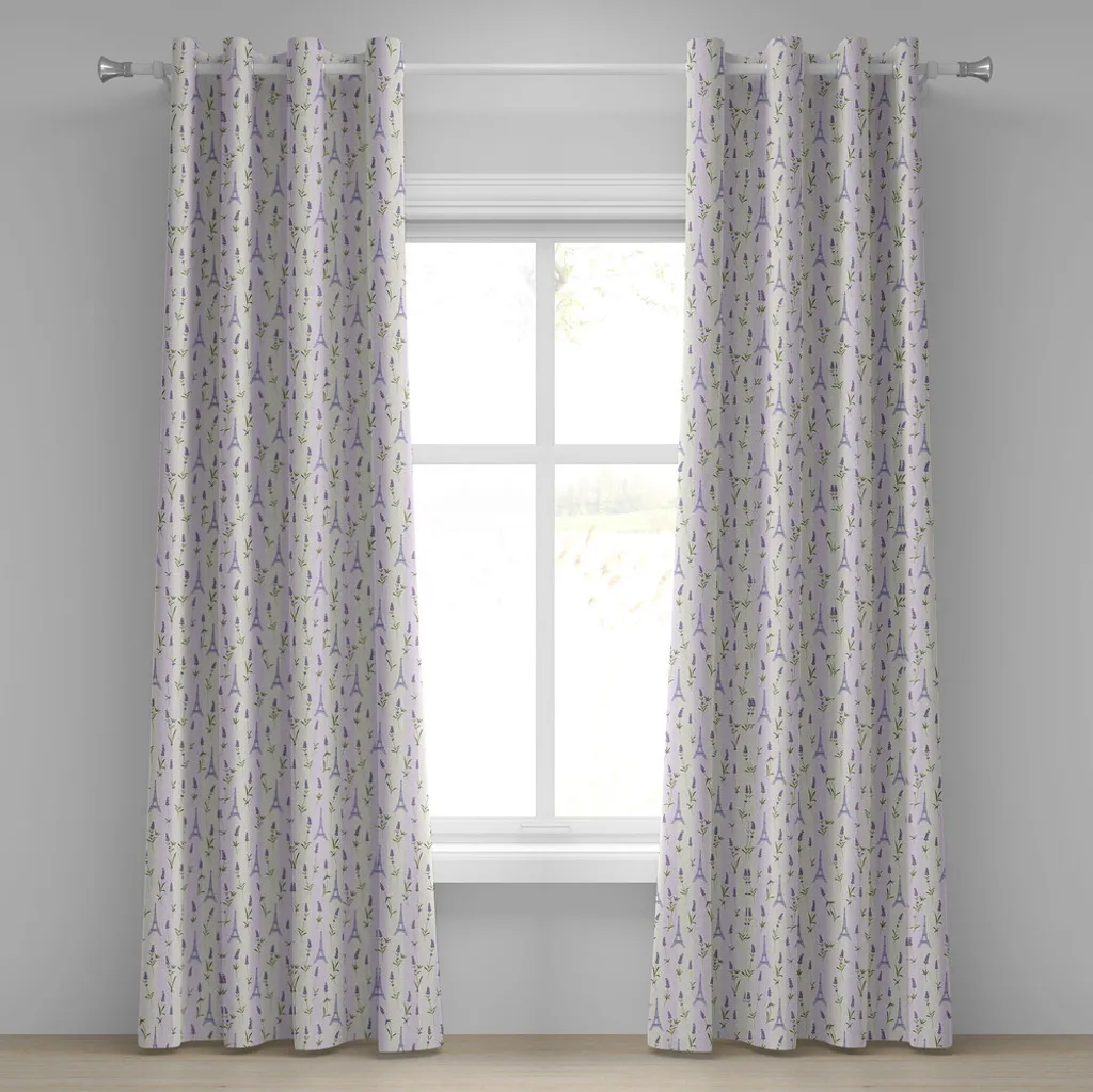 Rideau à œillets ABAKUHAUS motif lavande et rayures - 280 x 175 cm