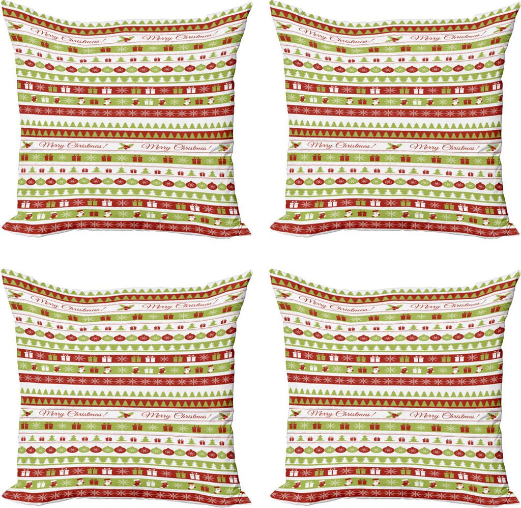 ABAKUHAUS Weihnachten Kissenbezug Set (4 Stück), Weihnachten Wörter Ceremony, Moderner Doppelseitiger Digitaldruck, 60 cm x 60 cm, Apple-Grün Weiß