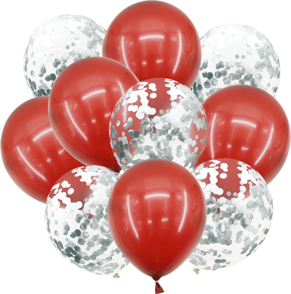 Oblique Unique Konfetti Luftballon Set 10 Stk Geburtstag Party Hochzeit Silberhochzeit JGA Einschulung Deko rot silber
