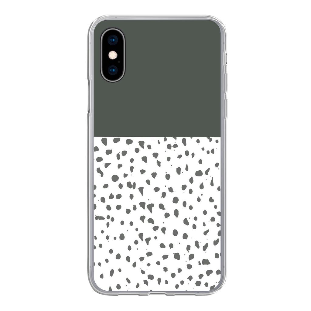 MuchoWow Handyhülle Schutzhülle Hülle für iPhone X Polka dots - Grau - Weiß Silikon Softcase Handy Hülle - Handyhülle
