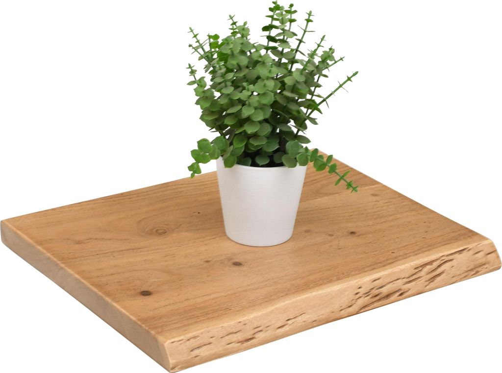 Holzplatte Akazienholz eiche massiv 40x30 cm Holzbrett einseitige Baumkante ARYA