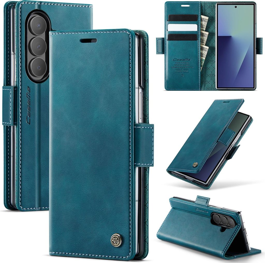 Handyhülle für Samsung Galaxy Z Fold 7 Hülle Leder mit RFID Schutzhülle Klapphülle Magnet Kartenfach Standfunktion Blau