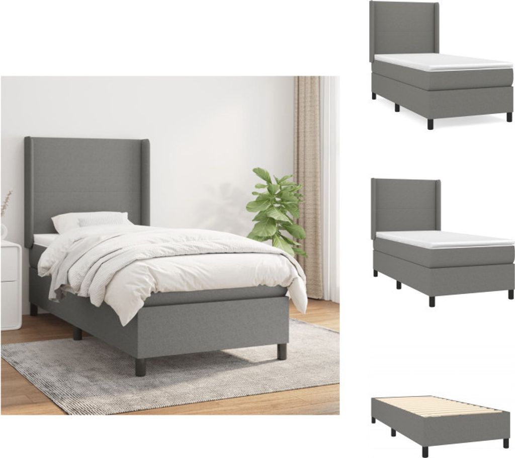vidaXL Boxspringbett mit Matratze Dunkelgrau 100x200 cm Stoff - Betten & Bettgestelle