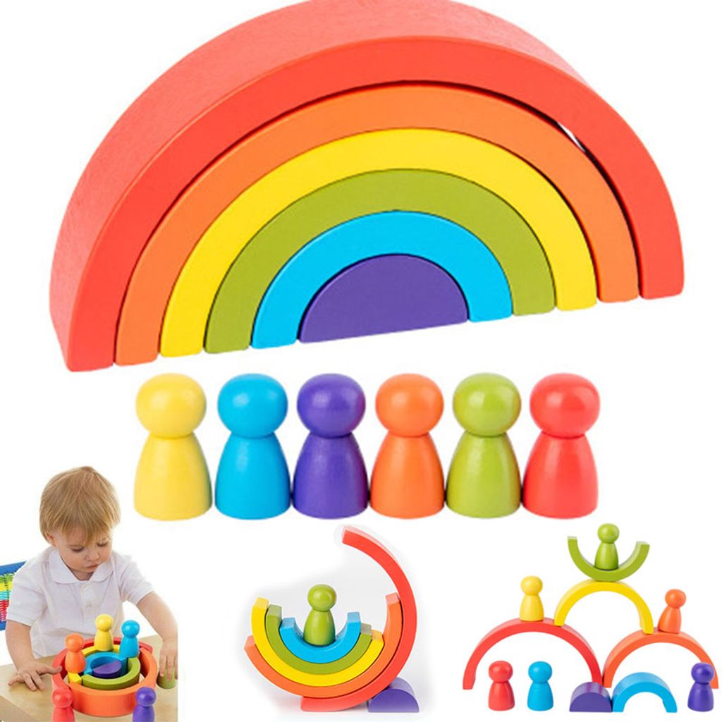Regenbogen Holzspielzeug Set Stapel Bausteine Spielzeug Kinder Babyspielzeug EU 