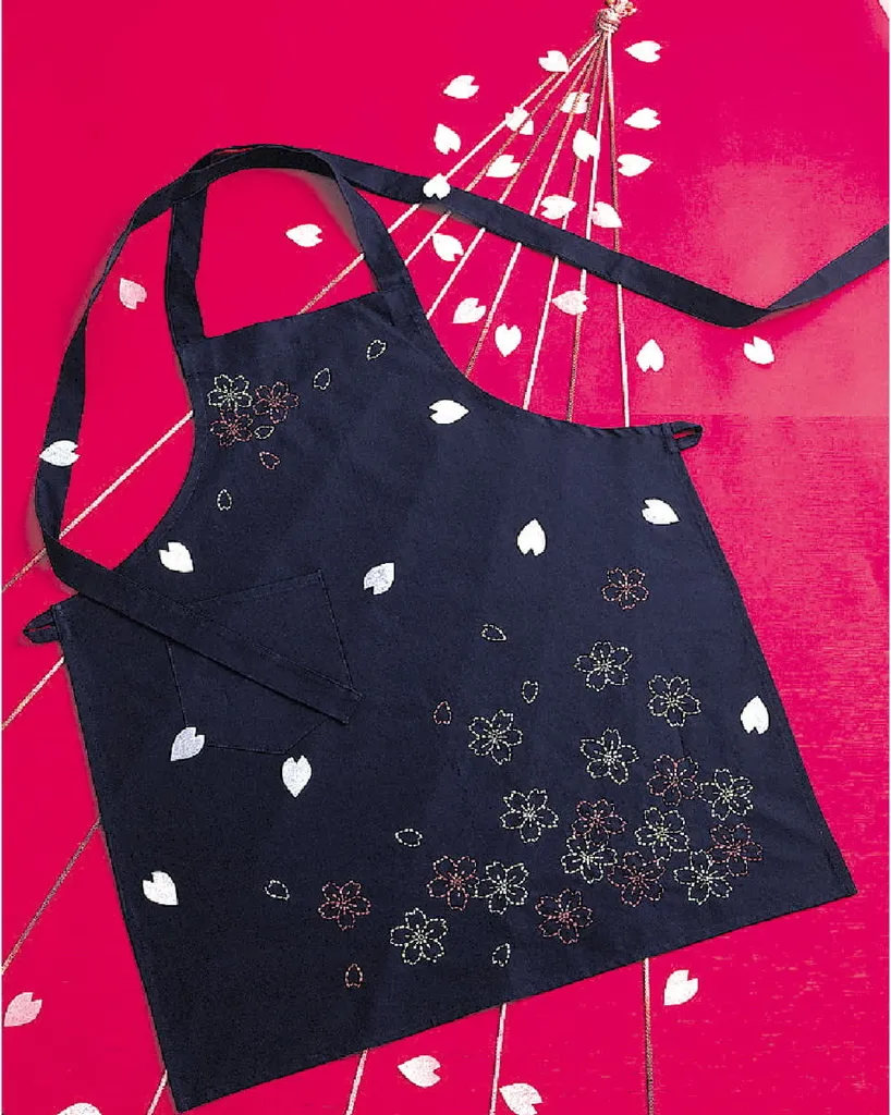 Tablier Sashiko Olympus en Tissu Japonais Imprimé 74x66cm Authentique