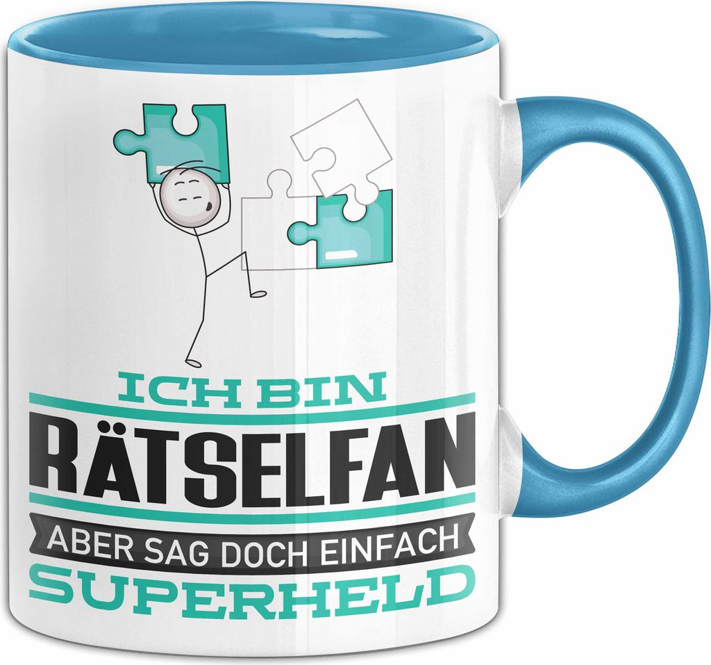Rätselfan Geschenk Tasse Ich Bin Rätselfan Aber Sag Doch Einfach Superheld Lustige Geschenkdiee für Rätselfan Kaffee-Becher (Blau)