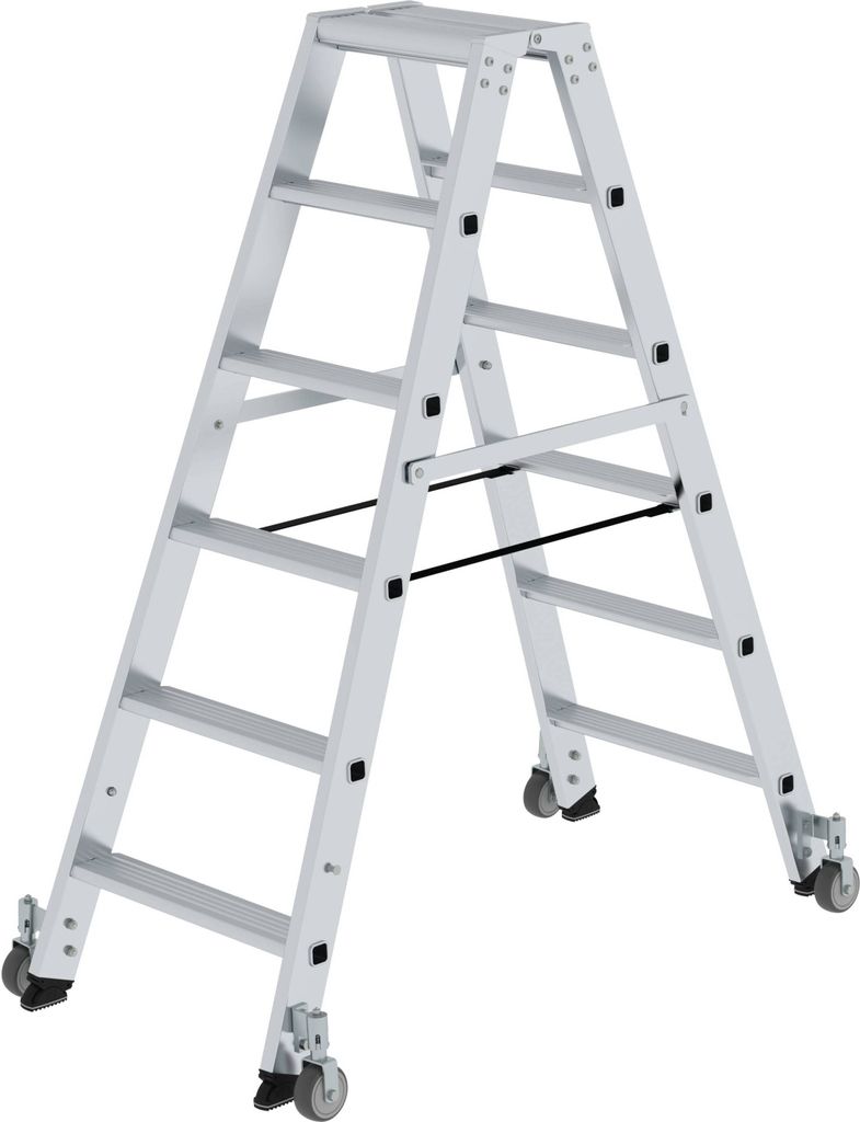 Stufen-Stehleiter beidseitig begehbar mit Rollen 2x6 Stufen