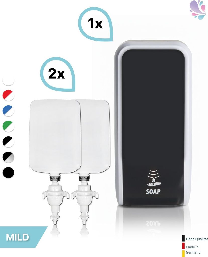 SET: Schaumseifenspender SENSOR, berührungslos Blanc Cosmos versch. Farben+2x 1-Liter Schaumseife mild - PRODUKTSET : Farbe - Silber / Schwarz Far...