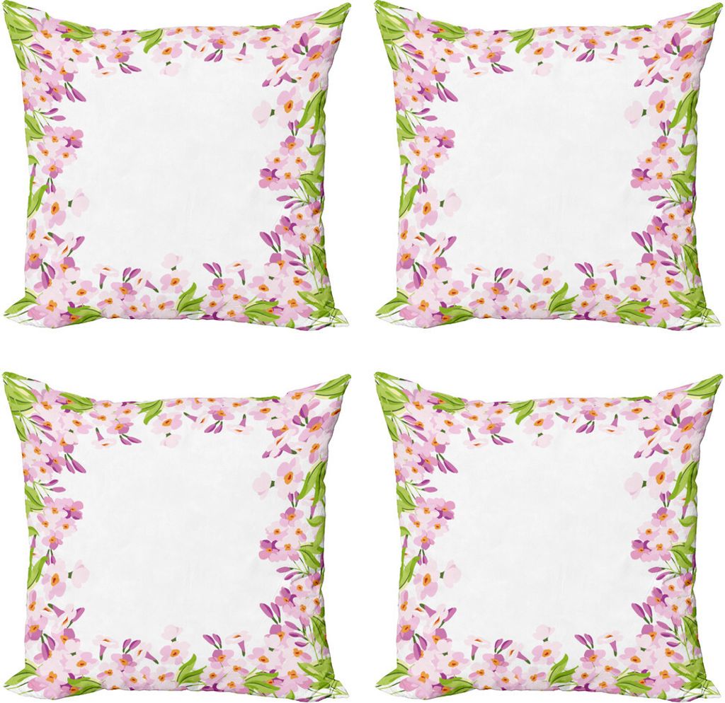 ABAKUHAUS Shabby Flora Kissenbezug Set (4 Stück), Frühlings-Blüten, Moderner Doppelseitiger Digitaldruck, 40 cm x 40 cm, Mehrfarbig
