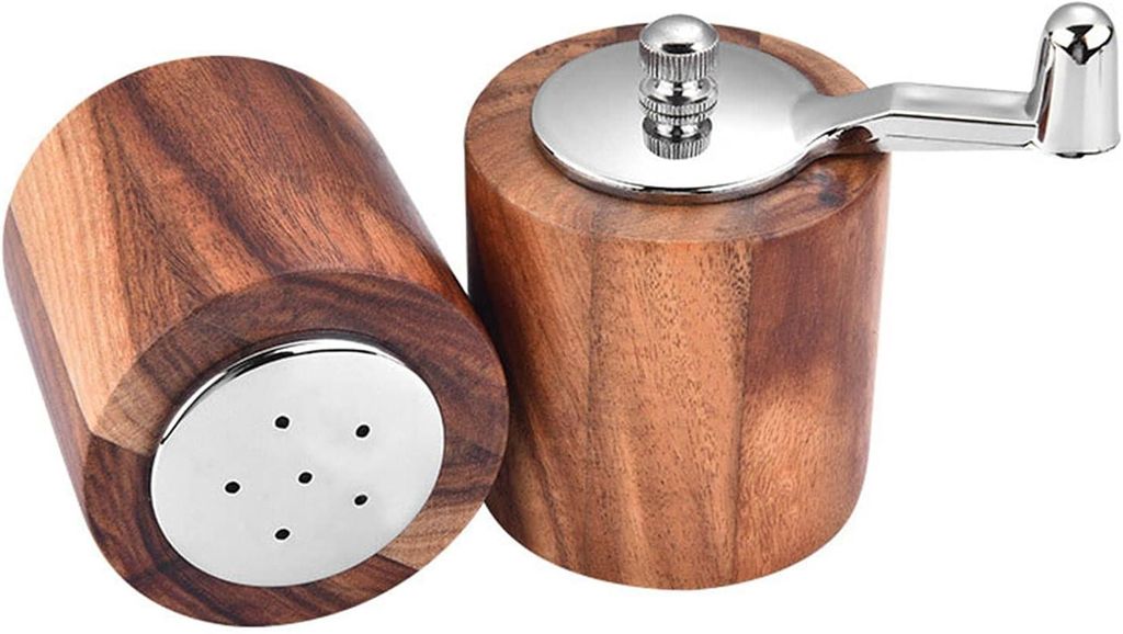 Pfeffermühle Holz Akazie Set mit Salzstreuer, Keramik Mahlwerk, manuell, edel Design, Geschenkidee für Küche & Esstisch