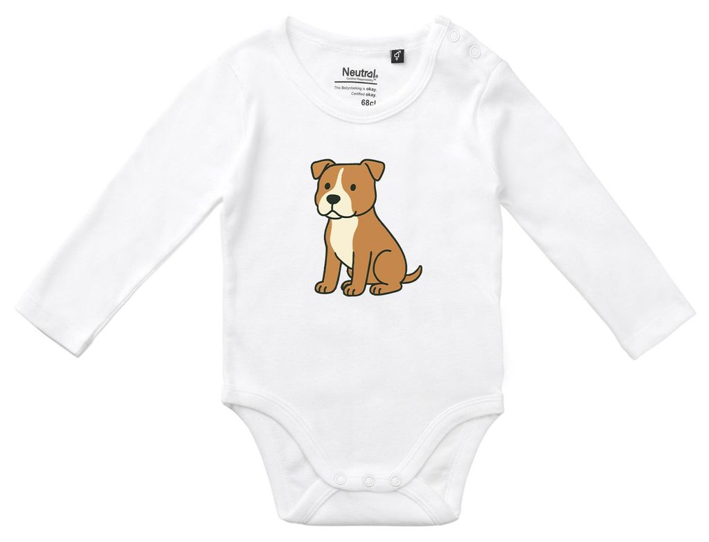 Huuraa Baby Body American Pit Bull Terrier Comic Pitty 80 White Baumwolle Fairtrade Langarmbody Geschenkidee