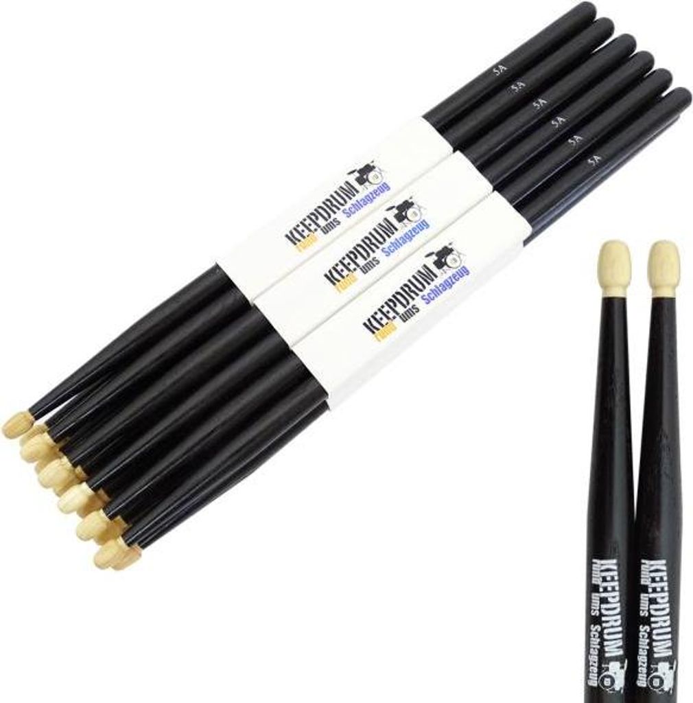 keepdrum 5AB Black Schlagzeugstöcke 6 Paar