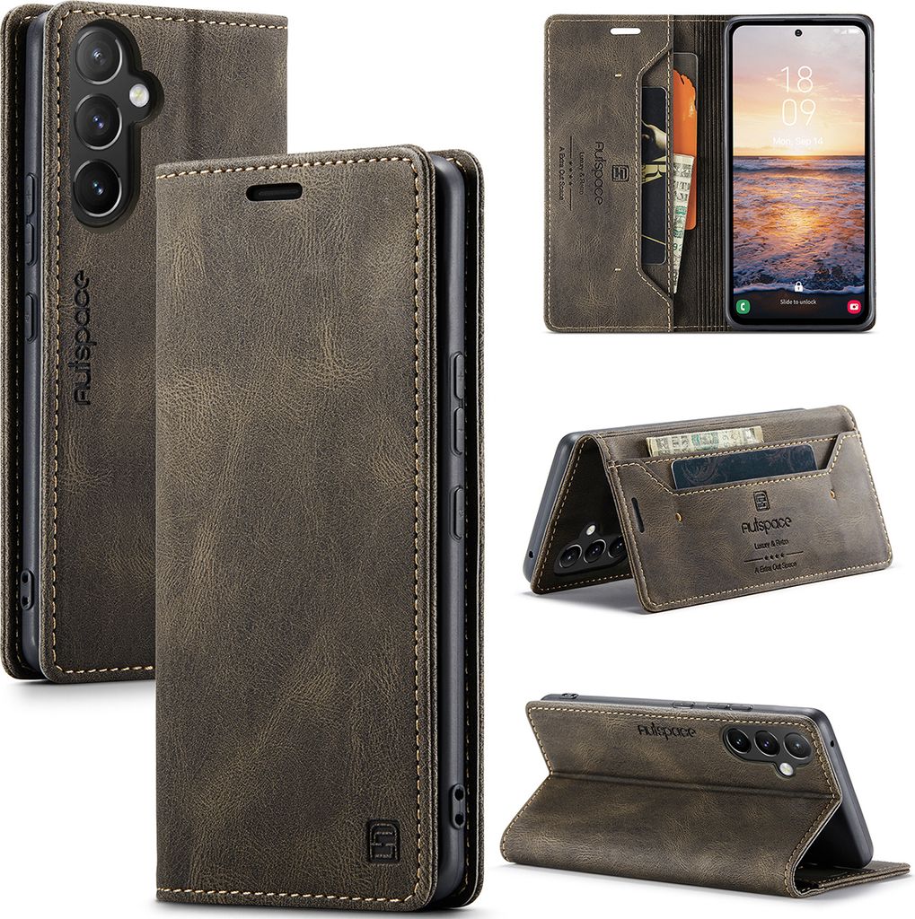 Galaxy A54 5G Hülle, Retro Kunstledertasche Stand Schutzhülle für Samsung Galaxy A54 5G Kupfer