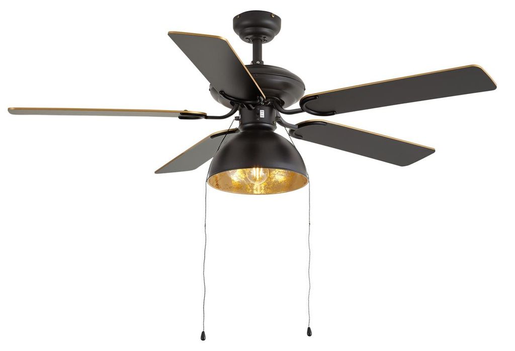 DeckenventilaTor Schwarz mit Beige 130cm mit Zugkordel Produktbild 