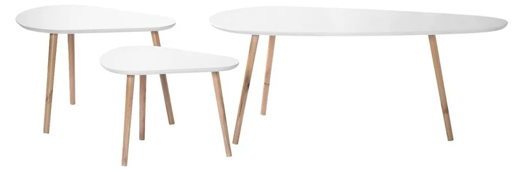 Lot de 3 Tables d'Appoint Gigognes Gain de Place Blanc et Finition Bois