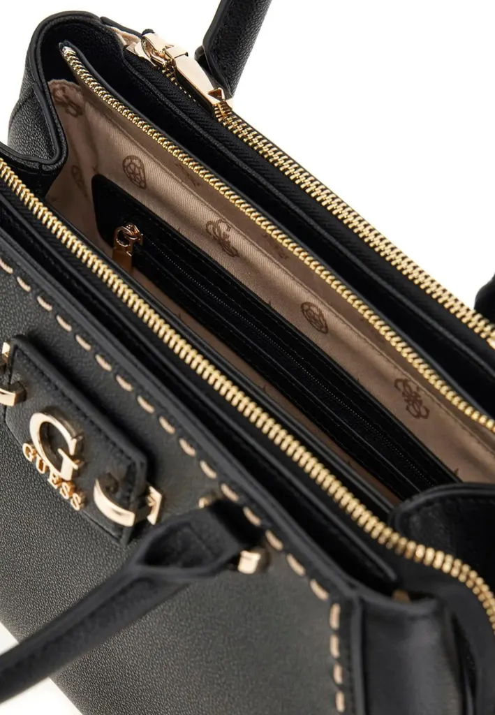 Grand Sac à Main Type Satch Guess Anadela Noir avec Trois Compartiments