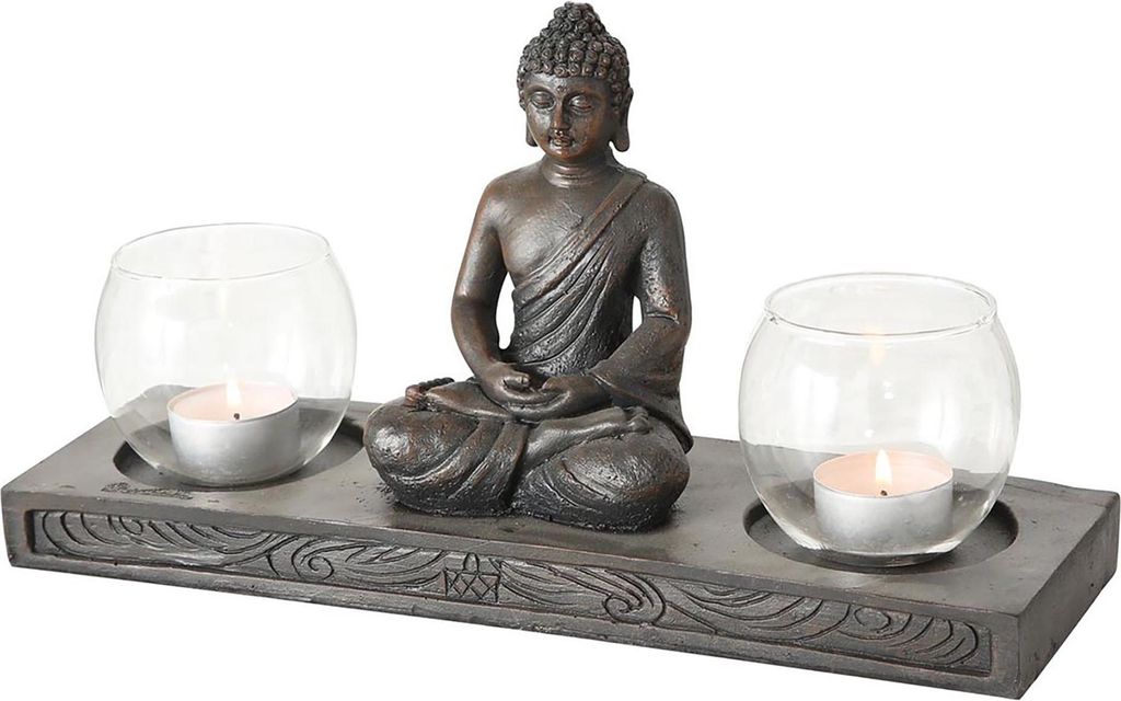 Windlicht sitzender Buddha Figur Kunstharz L 32 cm