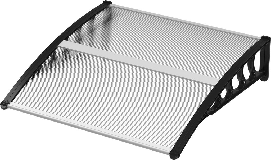 Transparentes Vordach für Haustür und Fenster, 103x96,5x27cm, wetterfest aus Aluminium und Polycarbonat, Schwarz – Ideal für Terrassen und Hau...