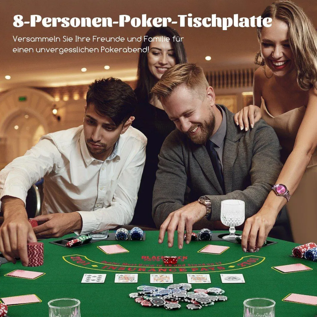 Tapis de poker avec porte-gobelets 120 cm pliable 8 joueurs Texas Holdem vert