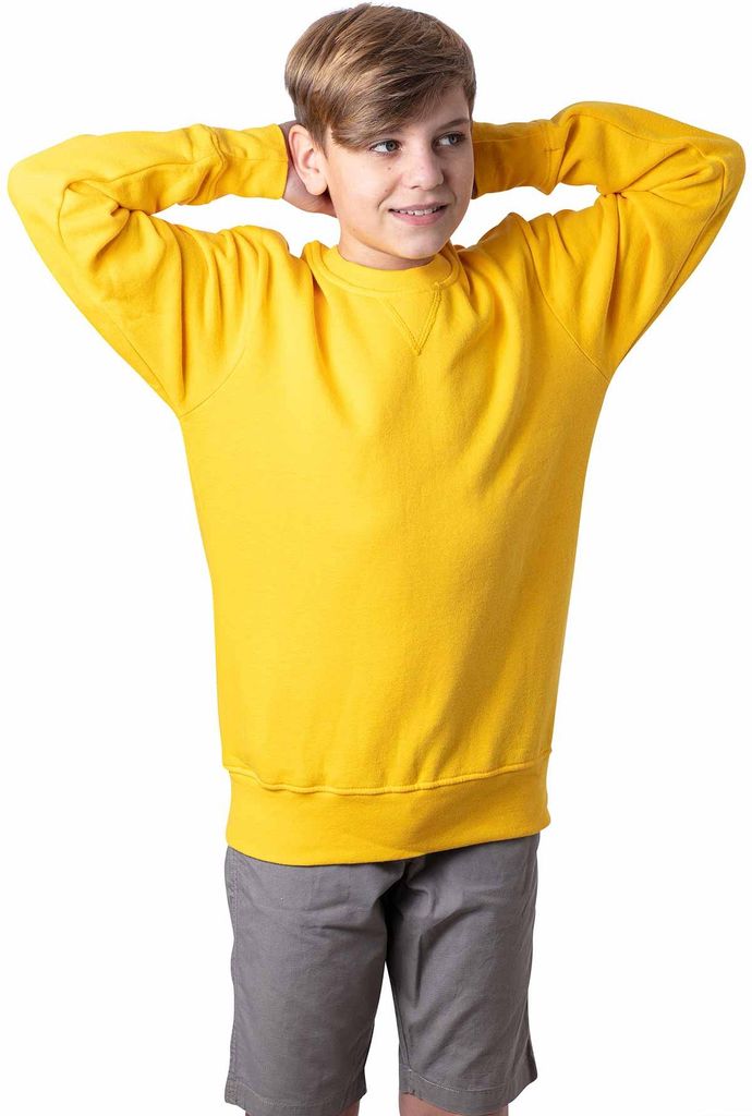 Mivaro Kinder Sweatshirt ohne Kapuze in Gelb - Jungen Pullover mit Rundhals & Fleece Innenseite, Regular Fit, einfarbig, Größen 110/116 bis 146/153