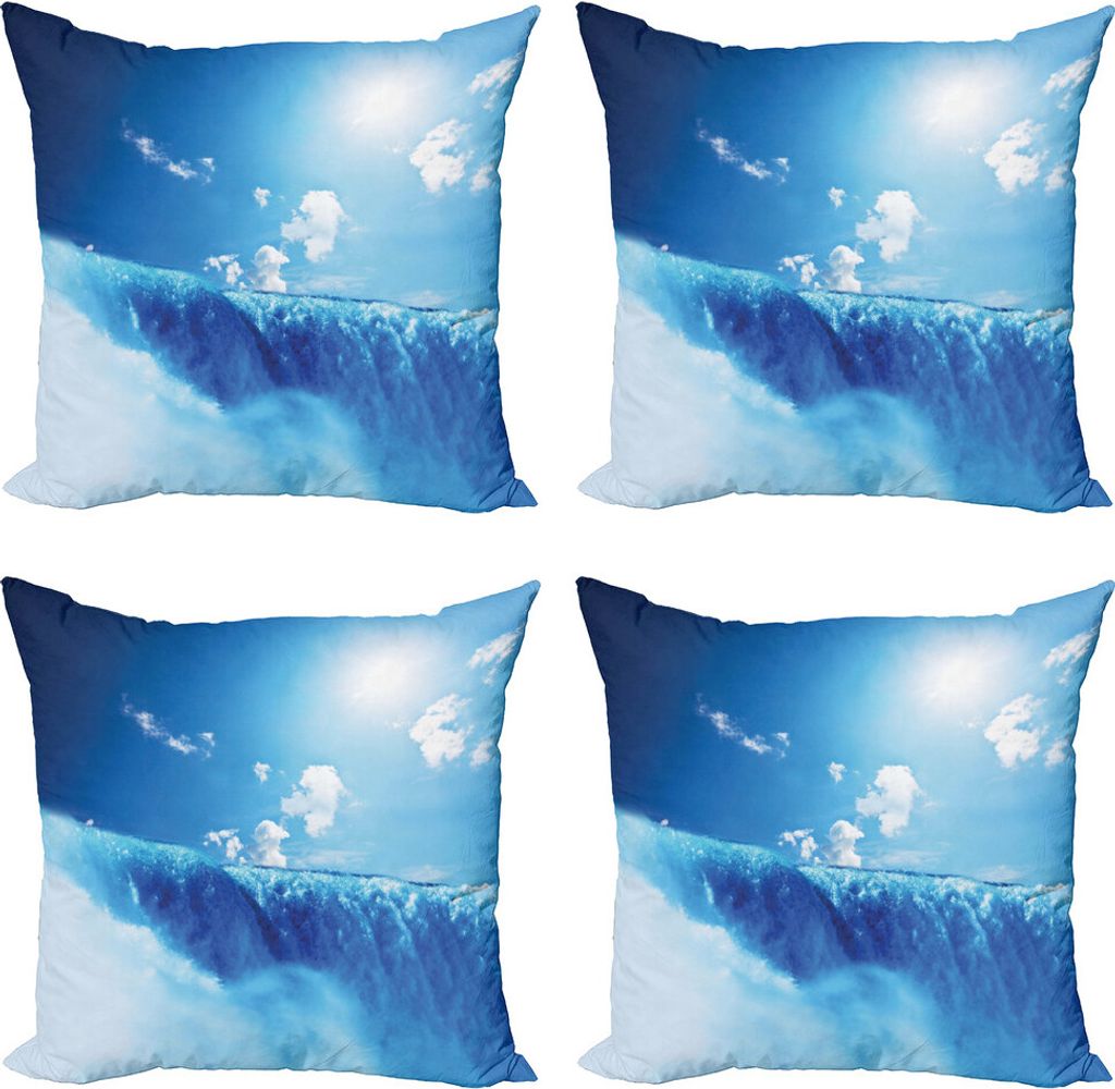 ABAKUHAUS Wasserfall Kissenbezug Set (4 Stück), Niagara Falls Landschaft, Moderner Doppelseitiger Digitaldruck, 60 cm x 60 cm, Blau