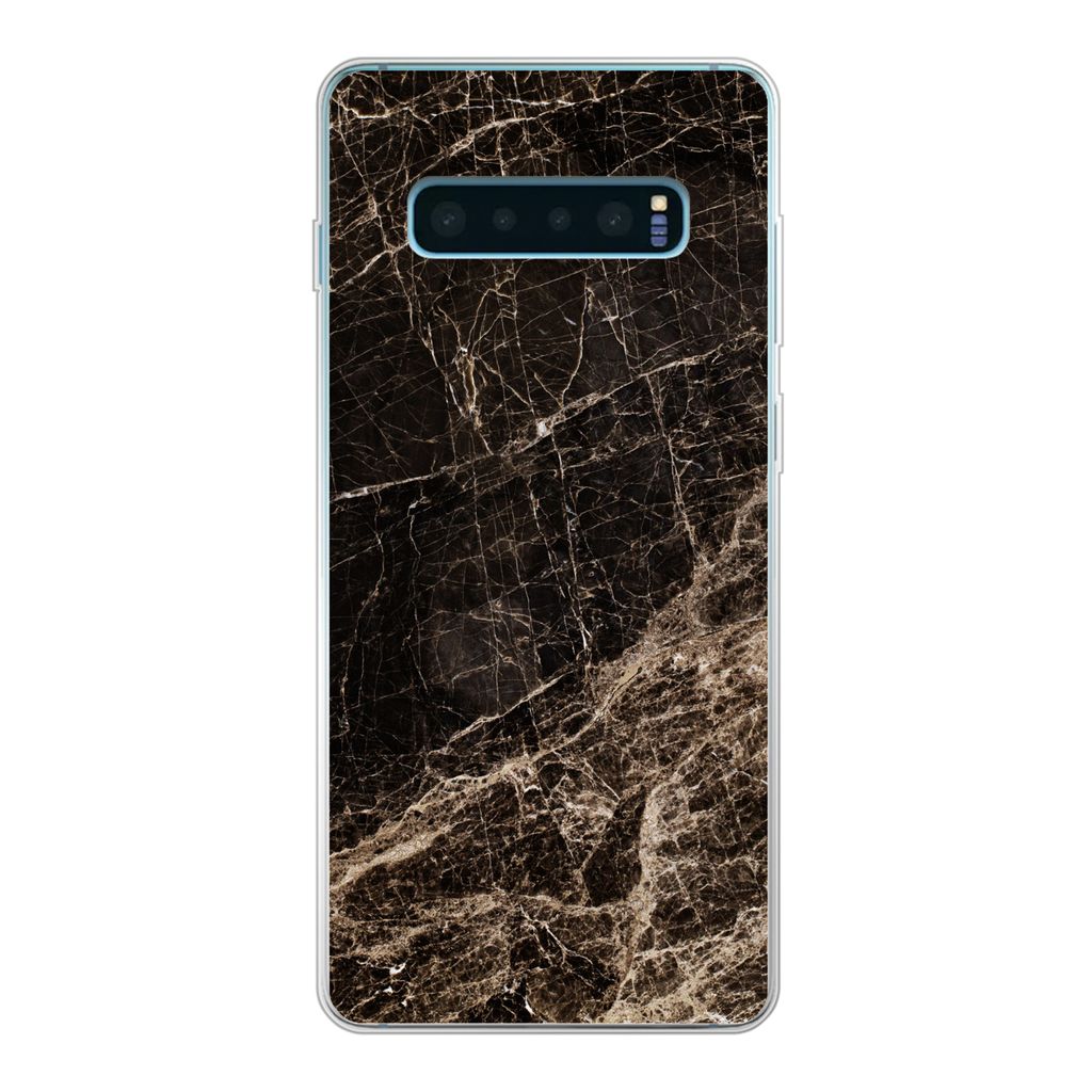 MuchoWow Handyhülle Schutzhülle Hülle für Samsung Galaxy S10 Plus Marmor - Luxus - Schwarz Silikon Softcase Handy Hülle - Schutzhülle