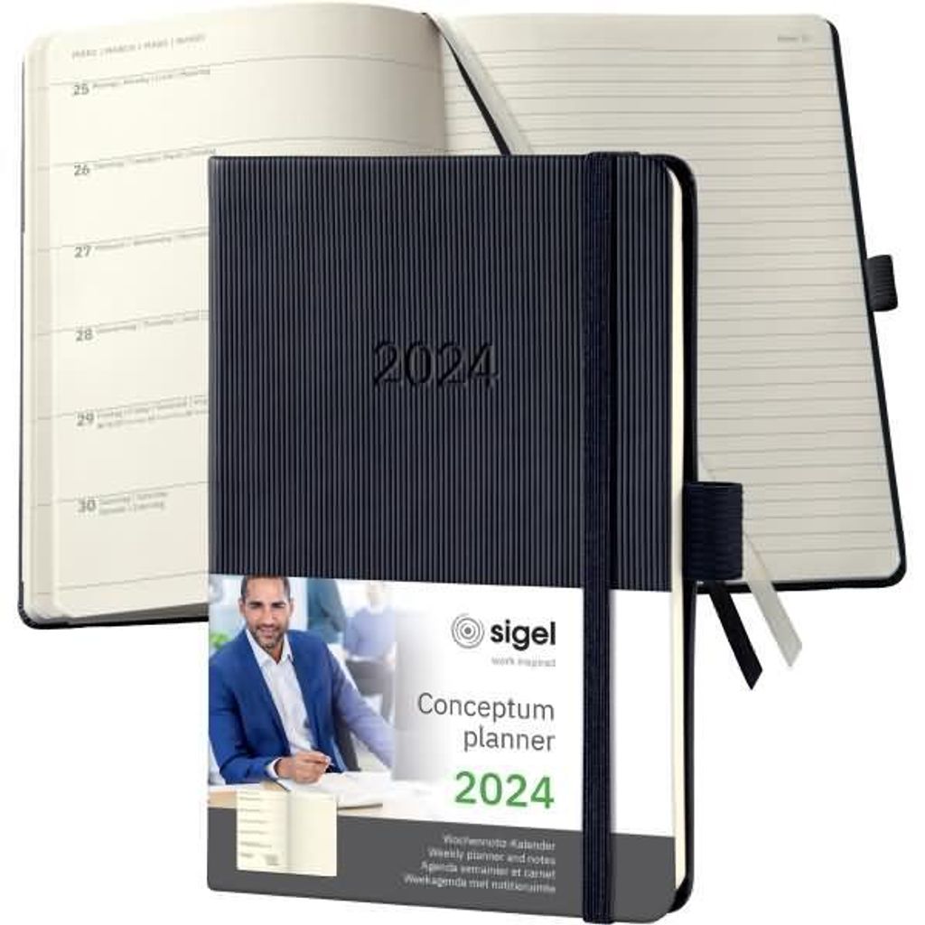 SIGEL C2415 Wochennotiz-Kalender Conceptum - 1 Woche / 2 Seiten, ca. A6, Hardcover, black