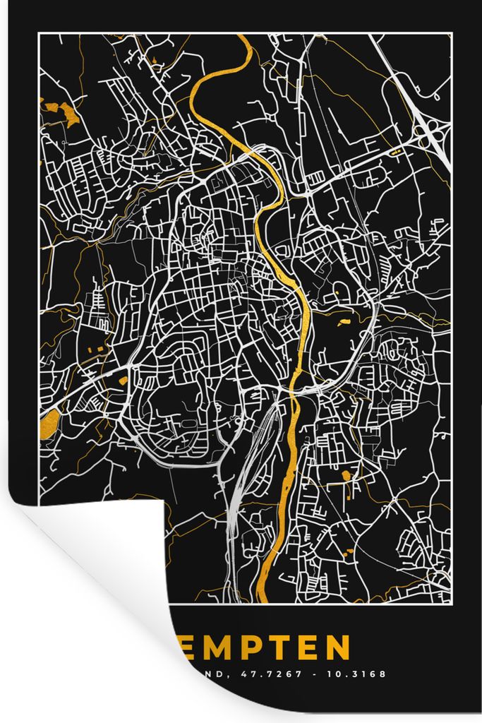 MuchoWow Wandtattoo Wandsticker Wandaufkleber Stadtplan - Deutschland - Gold - Kempten - Karte 40x60 cm Selbstklebend und Repositionierbar - Wier...