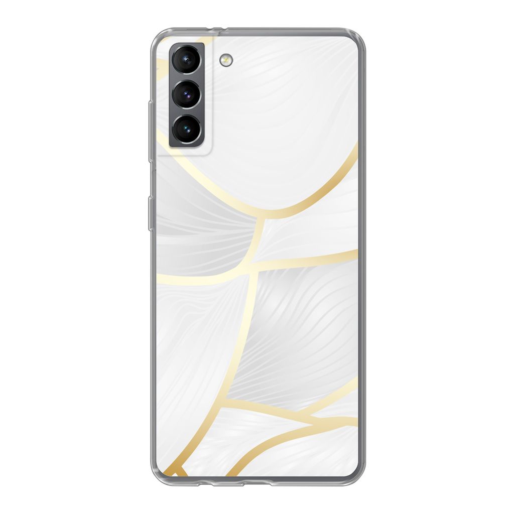 MuchoWow Handyhülle Schutzhülle Hülle für Samsung Galaxy S21 Plus Abstraktes Muster mit goldenen Linien Silikon Softcase Handy Hülle - Handy...
