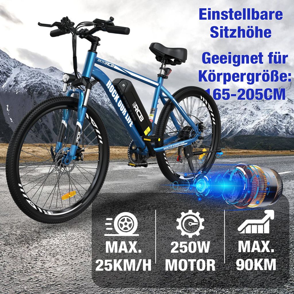 RCB E Bike Elektrofahrrad E-Mountainbike, 26