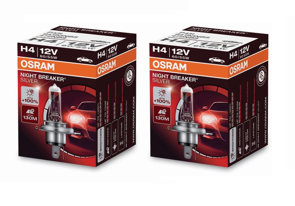 2 Stück OSRAM NIGHT BREAKER SILVER +100% Lampen Birnen für Scheinwerfer / Fassung H4